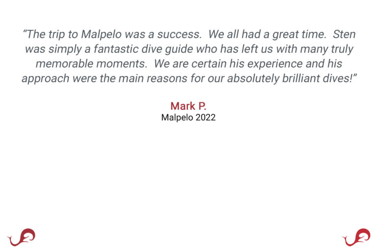 “The trip to Malpelo was a success. We all had a great time. Sten was simply a fantastic dive guide who has left us with many truly memorable moments. We are certain his experience and his approach were the main reasons for our absolutely brilliant dives!” - Mark P., Malpelo 2022